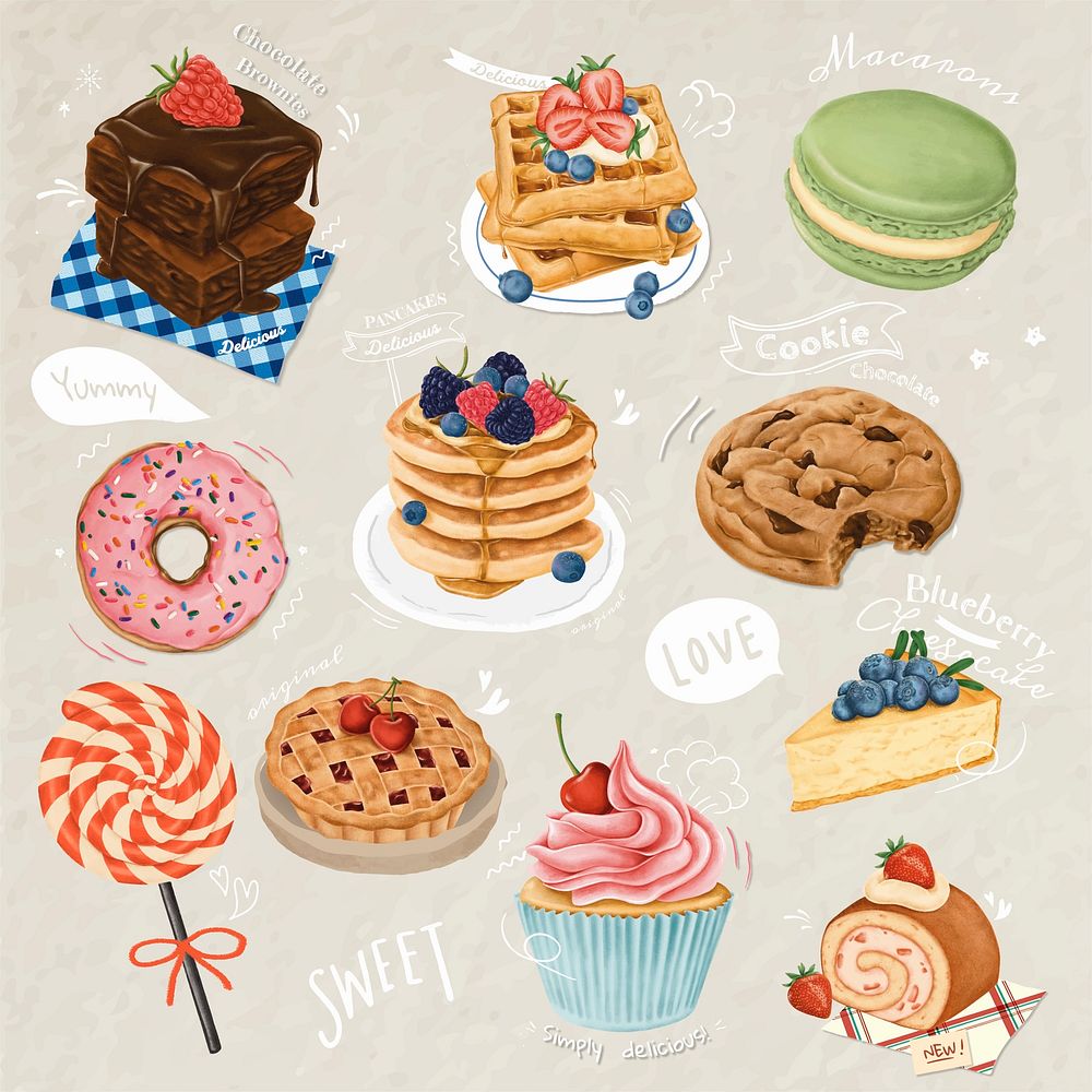 Hand Drawn Dessert Collection Vector Premium Vector Rawpixel