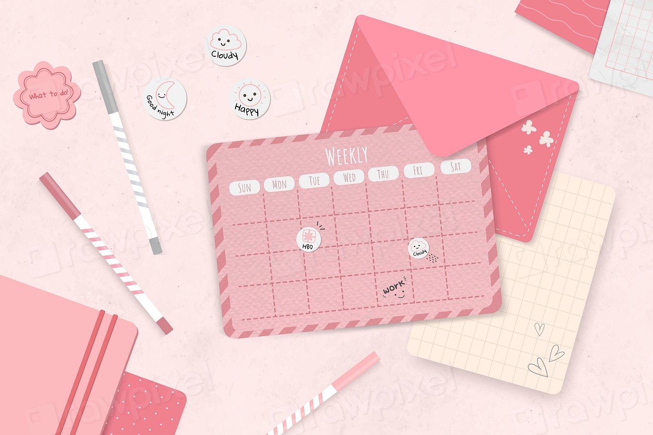 Pink Stationery Planner Set Vector Premium Vector Rawpixel