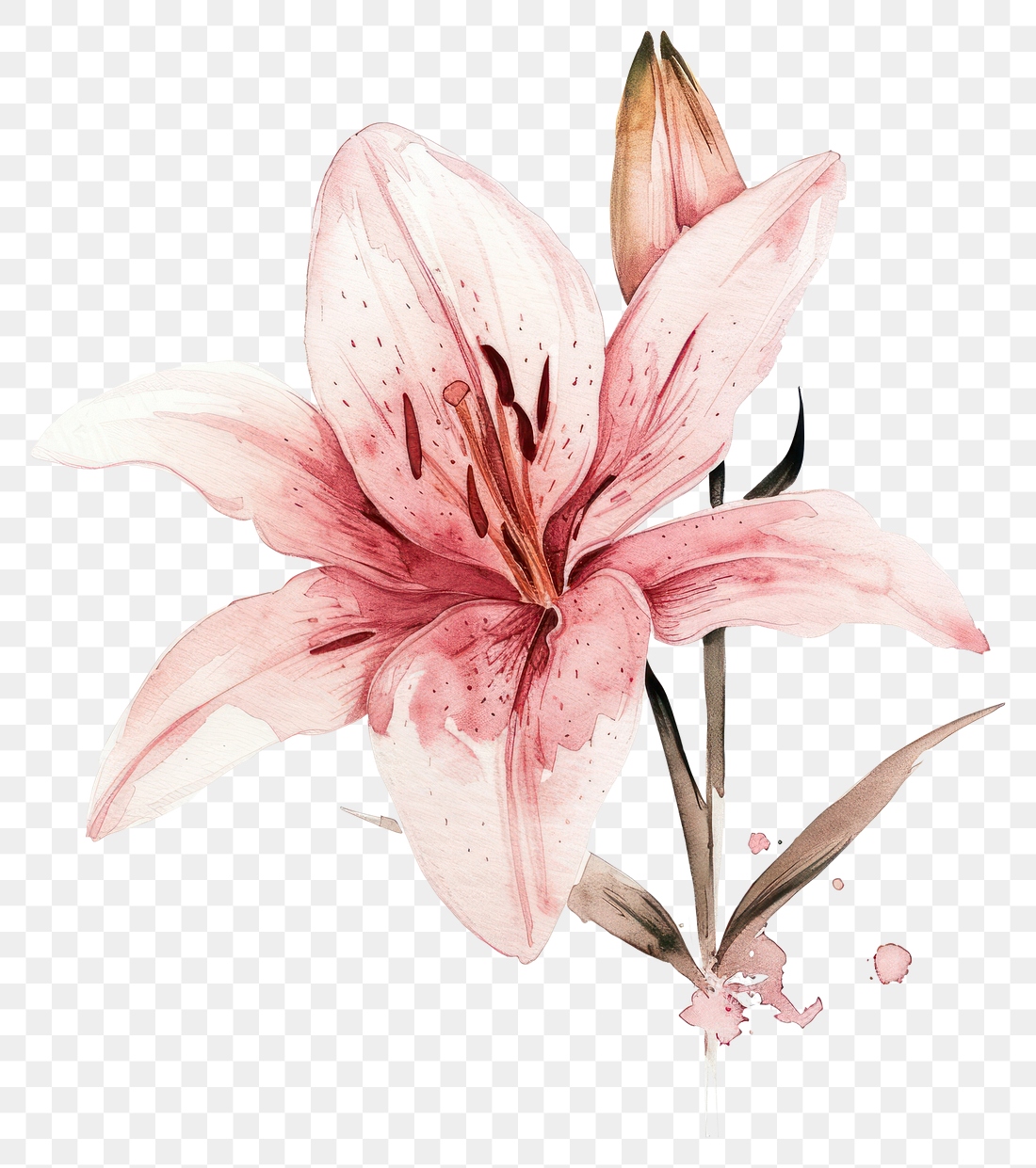 Png Pink Lily Flower Watercolor Free Png Rawpixel