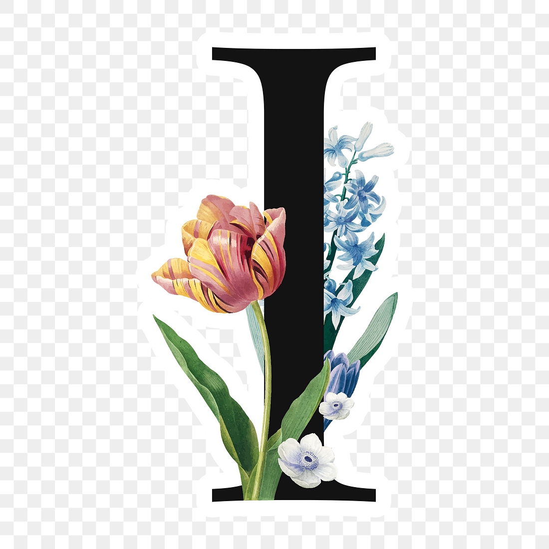 Flower Decorated Capital Letter I Premium Png Sticker Rawpixel