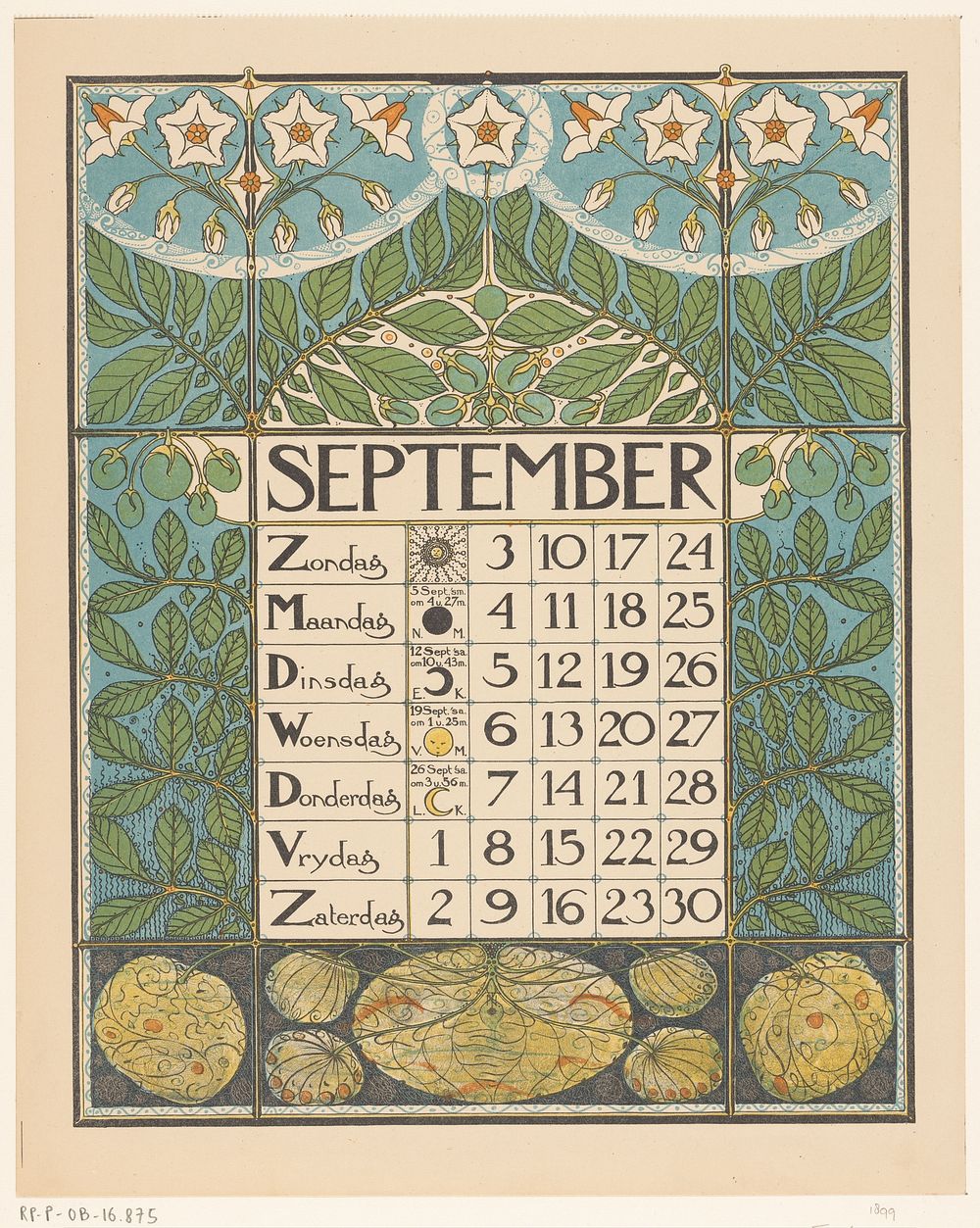 Kalenderblad Voor September 1899 1898 Free Photo Illustration