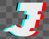 Letter J png glitch alphabet, transparent background