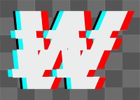 Letter W png glitch alphabet, transparent background
