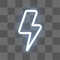 Lightning icon png white blue neon shape, transparent background