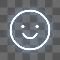 Smiling face icon png white blue neon shape, transparent background