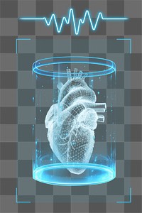 PNG human heart wireframe, digital element, transparent background