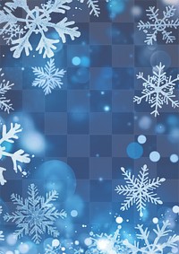 A blue background with white snowflakes and bokeh lights blackboard outdoors nature.