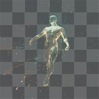 PNG Holographic human figure art futuristic space.