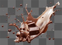 PNG  Choccolate bar with milk splash chocolate splattered splashing.
