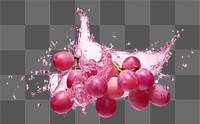 PNG  Grapes with pink splash balloon falling macro photography.