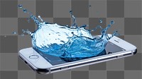 PNG  Smart phone floating with splash falling white background portability.