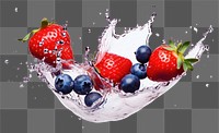 PNG  Blueberry and strawberry floating falling fruit plant.