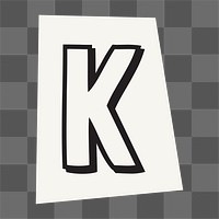 Letter K  png black&white papercut alphabet, transparent background