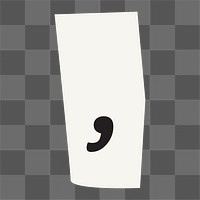 Comma sign png black&white papercut, transparent background