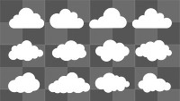 PNG White vector cloud icons, set on transparent background