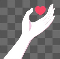 PNG Hand with a red heart illustration minimalist background.