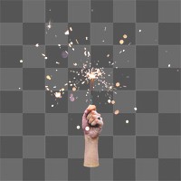 Hand holding sparkler png sticker, transparent background