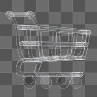 Shopping cart icon  png sticker, 3D crystal glass, transparent background