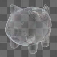 Piggy bank icon  png sticker, 3D crystal glass, transparent background