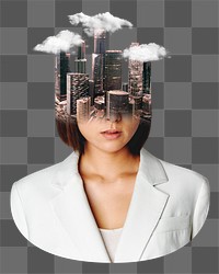 Png surreal businesswoman head sticker, transparent background