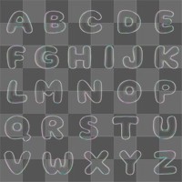 A-Z capital letters, 3D transparent holographic bubble set