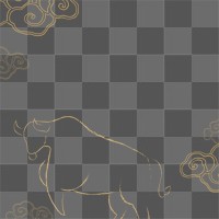 Gold bull png Chinese animal border sticker, transparent background