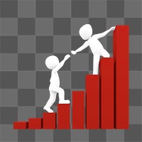 Png figures climbing up graph sticker, transparent background