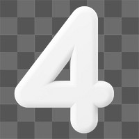 4 number png sticker, 3D rendering on transparent background