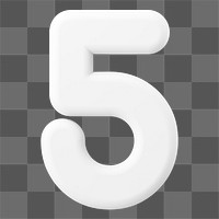 5 number png sticker, 3D rendering on transparent background