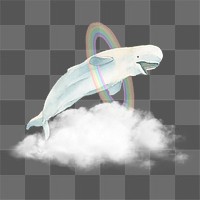 Whale swimming on sky png, transparent background