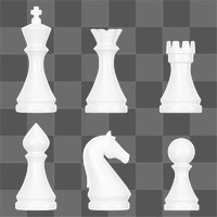 3D chess png pieces clipart, white minimal design set on transparent background