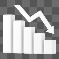 White bar graph png 3D rendered sticker, transparent background