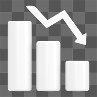 White bar graph png 3D rendered sticker, transparent background