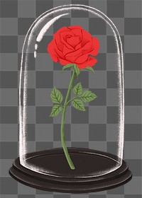 Valentine's gift png red rose in glass cloche sticker, transparent background