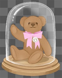 Teddy bear png glass dome sticker, cute decoration, transparent background