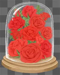 Valentine's gift png red roses in glass cloche sticker, transparent background