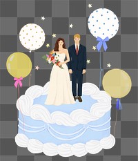 Bride png groom sticker, wedding cake graphic, transparent background