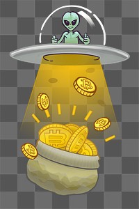 Alien stealing money png sticker, transparent background