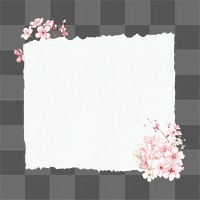 PNG Ripped paper badge, cherry blossom flower design, transparent background