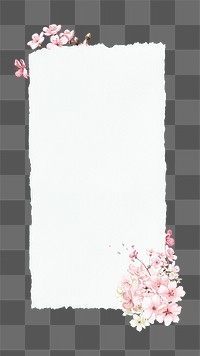 PNG Ripped paper badge, cherry blossom flower design, transparent background