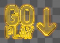 Go play sign png neon gold, transparent background