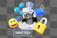 Smart tech png word element, 3D collage remix, transparent background