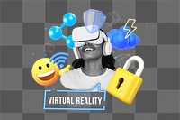 Virtual reality png word element, 3D collage remix, transparent background