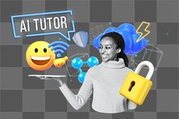 AI tutor technology png word element, 3D collage remix, transparent background