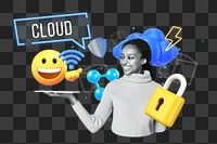 Cloud technology png word element, 3D collage remix, transparent background