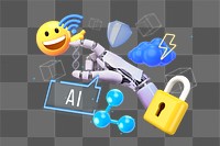 AI, artificial intelligence png word element, 3D collage remix, transparent background