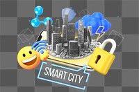 Smart city png word element, 3D collage remix, transparent background