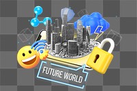 Future world png word element, 3D collage remix, transparent background