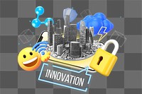 City innovation png word element, 3D collage remix, transparent background