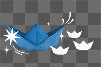 Blue boat origami png remix, transparent background